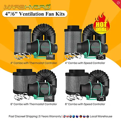 Mars Hydro 4 6 Ventilation Inline Fan Carbon Filter Duct Kit For Grow Tent • $65.99