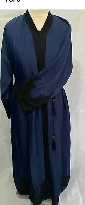 Ladies Premium Kimono Nada Open Black Lace Abaya Maxi Dress Navy (L2)- Size 58 • £15.74
