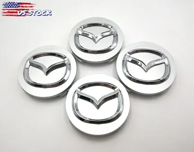 4PC Set 56mm Silver With Chrome Logo Wheel Center Caps Emblem Fit For Mazda • $16.88