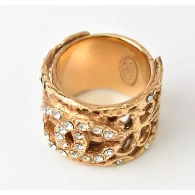 Vintage CHANEL 02A Coco Mark CC Gold Tone Ring US7.5-8 Rhinestone Accent • $588