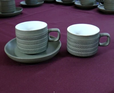 Vintage Denby Chevron Cup & Saucer Matte Green White Lining 6cm X 8cm +Spare Cup • £3.99