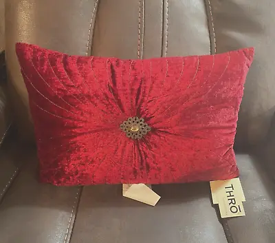 NEW THRO Marlo Lorenz Home Burgundy Throw Pillow Embellished 18  X 12  • $18