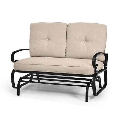 120CM 2 Seats Outdoor Swing Glider Chair Garden Patio Loveseat W/Cushions Beige • £109.95