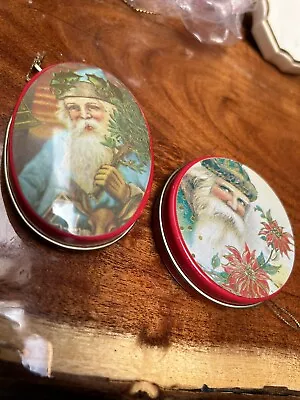 Lot  Of Two Vtg. Mrs Grossman's Paper Co Tin Cans Christmas Ornaments Oval Round • $17