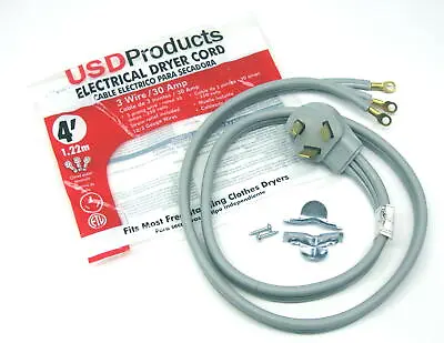 Clothes Dryer Power Cord 3 Prong Wire 30 Amp 4' Foot 10/3 Gauge Wire Heavy Duty • $16.74