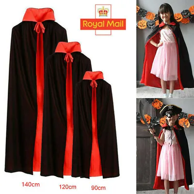 Halloween Cape Vampire Black Red Dracula Devil Cloak Kids Dress Costume Cosplay • £5.69