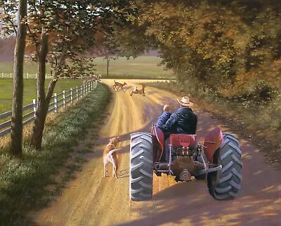 35  Digital Fabric Panel - David Textiles Memory Lane Farm Tractor Dirt Road • $12.48