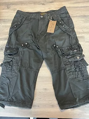 Men’s Long Cargo Shorts Loose Fit Multi Pocket Dark Grey Size 32 Waist XS • £10