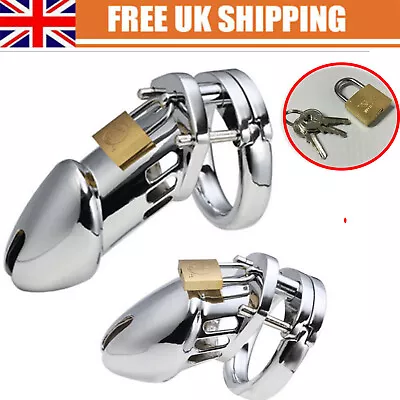 Metal Male Chastity Device Cock Cage Penis Locking Tube Cage 3 Ring Sizes BDSM • £19.08