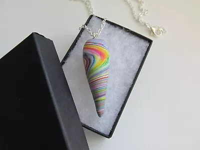 Handmade Unusual Unique Rainbow Mixed Long Cone Pendant Chain Necklace • £5.50