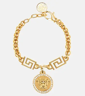 NEW Versace Gold Tone Icon Medusa HEAD MOTIF Bracelet $495 CRYSTALS ITALY • $330