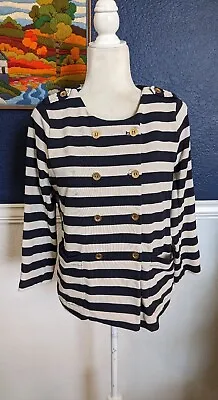 J. Crew Merriweather Navy Blue & White Striped Knit Nautical Jacket Sz Medium M • $31.47