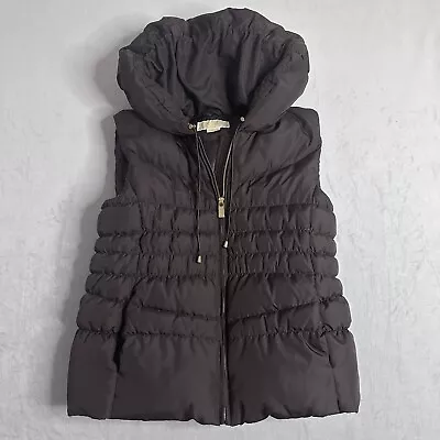 Michael Kors Down Vest Womens Large Brown Puffer Waterfowl Feather Hooded Gorp • $29.99