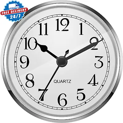 3-1/2 Inch (90 Mm) Quartz Clock Fit-Up/Insert With Arabic Numeral (Silver) • $15.38