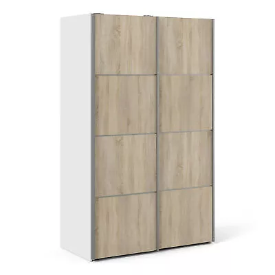 5 Shelves 120cm White Oak Sliding Wardrobe Functional Doors Bedroom Storage Fowl • £499.99
