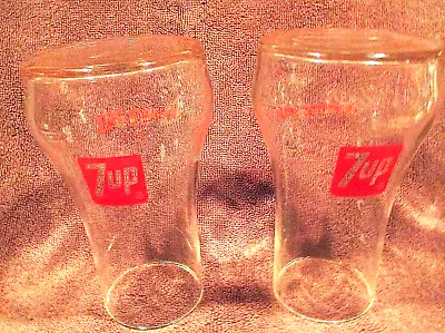  7up The Uncola Beverage Glasses Lot Of Two Retro - Upside Down Shape ~ Vintage • $11