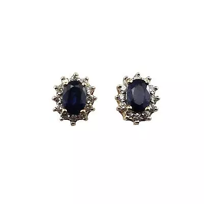 14 Karat Yellow Gold Sapphire And Diamond Earrings #15102 • $395