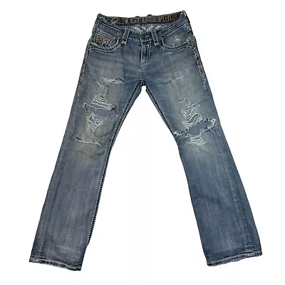Men's Rock Revival Shmuel Slim Boot Distressed Jeans W32 X L32 • $45