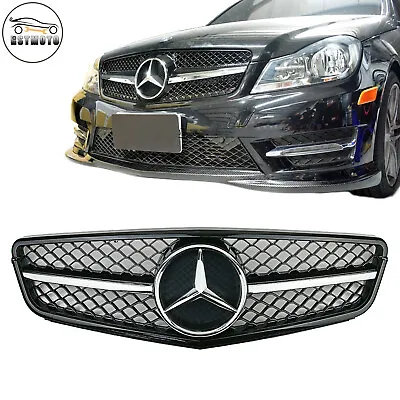 AMG Style Chrome Front Grille Grill W/ Star For Benz W204 C200 C250 C300 08-14 • $75.45