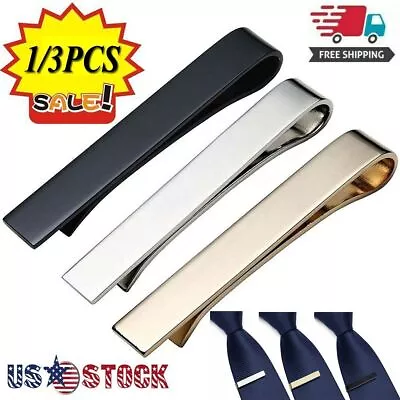 1/3X Mens Steel Solid Skinny Black Gold Ties Necktie Clasp Pin Tie Clip Bar Gift • $4.77