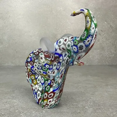 Murano MILLEFIORI ART GLASS Good Luck Elephant Trunk Up ITALY Hand Blown 5.75 T • $225