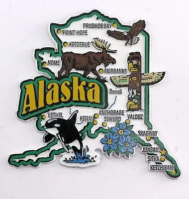 Alaska State Map And Landmarks Collage Fridge Collectible Souvenir Magnet Fmc • $8.45
