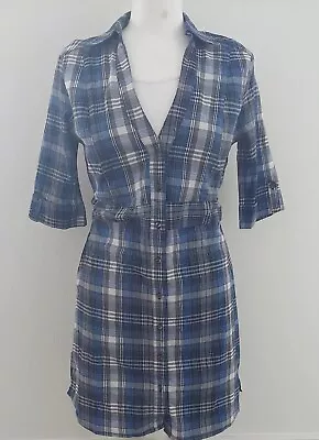 VGC Jane Norman Blue/Black/White Check Plaid Flannel Shirt Dress UK 16 • £15