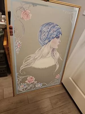 Vintage 60s Lady Flower Mirror Gold Framed Retro Wall 18x12  • $25.49