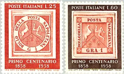 EBS Italy 1958 - Centenary Of Neapolitan Stamps - Unificato 840-841 MNH** • $2.50