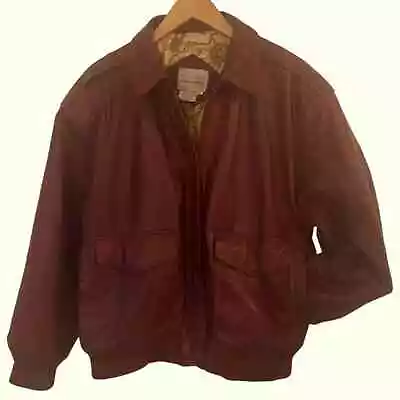 Vintage Leather Bomber Flight Jacket Men’s Medium Oxblood Red Zip Front Top Gun • $85