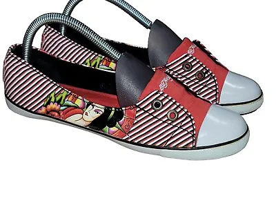 Ed Hardy Low Top Women's Multi-Color Geisha Flats Sneakers Casual Shoes Sz 8 • $32.99