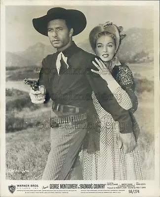 1958 Press Photo George Montgomery W Gun Karin Booth Badman’s Country Western • $15