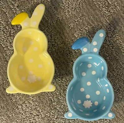 2 Mudpie Easter Bunny Trinket Tray Candy Dish Blue Yellow Polkadot 5  Mud Pie • $15.19