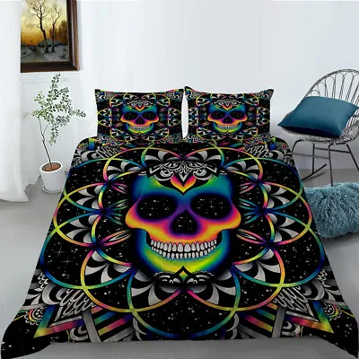 £26.39 • Buy Colorful Skull Bedding，Black Neon Skeleton Duvet Covers Gothic Bedspread (Twin) 