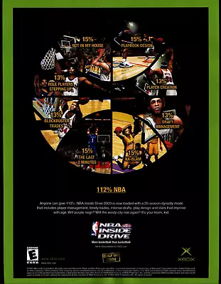 NBA Inside Drive 2003 XBOX - Microsoft Game Print Ad / Poster Promo Art 2002 • $14.99