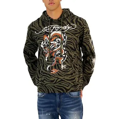 Ed Hardy Mens Green Relaxed Fit Dragon Pocket Hoodie M BHFO 2581 • $22.99