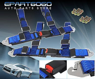 2  Jdm Vip Blue Strap Pair 4 Point Harness Seat Belt Quick Snap Eye Bolt • $33.99