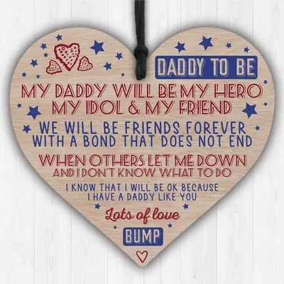 Best Daddy To Be My Hero Wooden Heart Plaque Gifts Heart Daddy To Be Birthday • £3.50