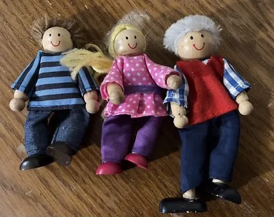 Melissa & Doug Wooden Bendable Doll House Figures Lot Of 3 Grandpa Girl & Boy • $8