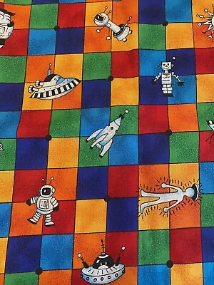 Robots Space Aliens COLORFUL Rainbow Blocks Background Cotton Fabric 10.5  X 42  • $5