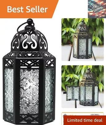 Elegant Moroccan Lantern Candle Holder In Iron And Glass - Decorative Charm • $29.79
