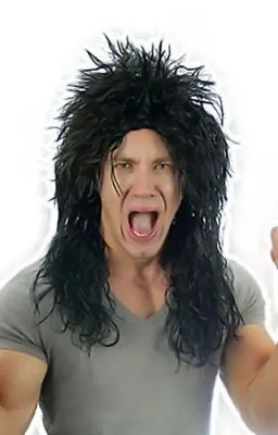 Halloween Men Black 80's Alice Hard Rocker Heavy Metal Kiss Punk Wig Fancy Dress • £7.99