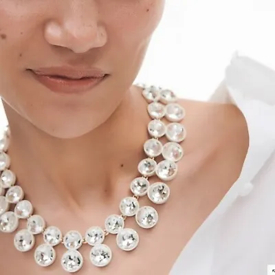 $63.50 • Buy J Crew NWT $98 Double-Drop Crystal Brûlée Necklace In White | Bridal Wedding