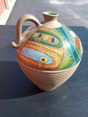 Eduardo Vega Pottery~1970~Mid Century Modern~Signed~W Label~RARE 10.5  Tall  • $67.50