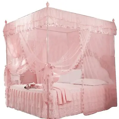 Luxury Princess 3 Side Openings Post Bed Curtain Canopy Netting Mosquito Net Bed • £18.11