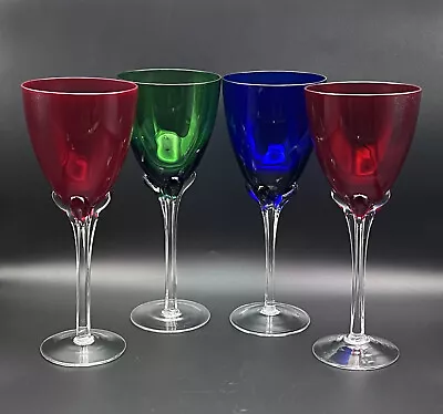 4 Murano Tall Hand Blown Tulip Stem Wine Water Glasse Goblets Christmas Holiday • $65