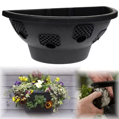 Pack Of TWO 18  Wall Mountable Half Barrel Hanging Flower Basket Planter Pots • £17.99