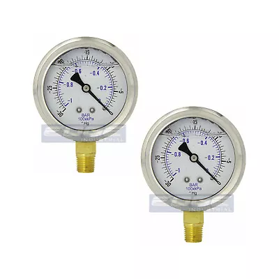 $31.30 • Buy 2 Pack Liquid Filled Vacuum Gauge -30-0 Psi, 2.5  Face, 1/4  Npt Lower Mount Wog