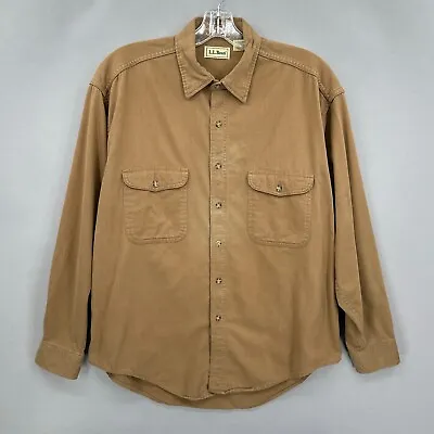 Vintage LL Bean Shirt Mens Large Work Wear Button Up Khaki Tan Soft Twill 90s • $26.24