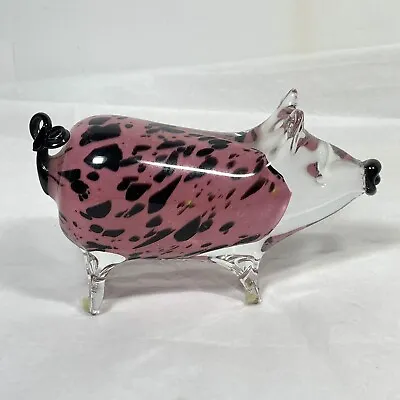 MDINA Malta Art Glass Pig Figurine Paperweight Pink Black Signed Number 5  • $31.95